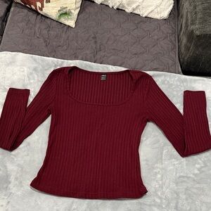 SHEIN Burgundy Ribbed Knit Top